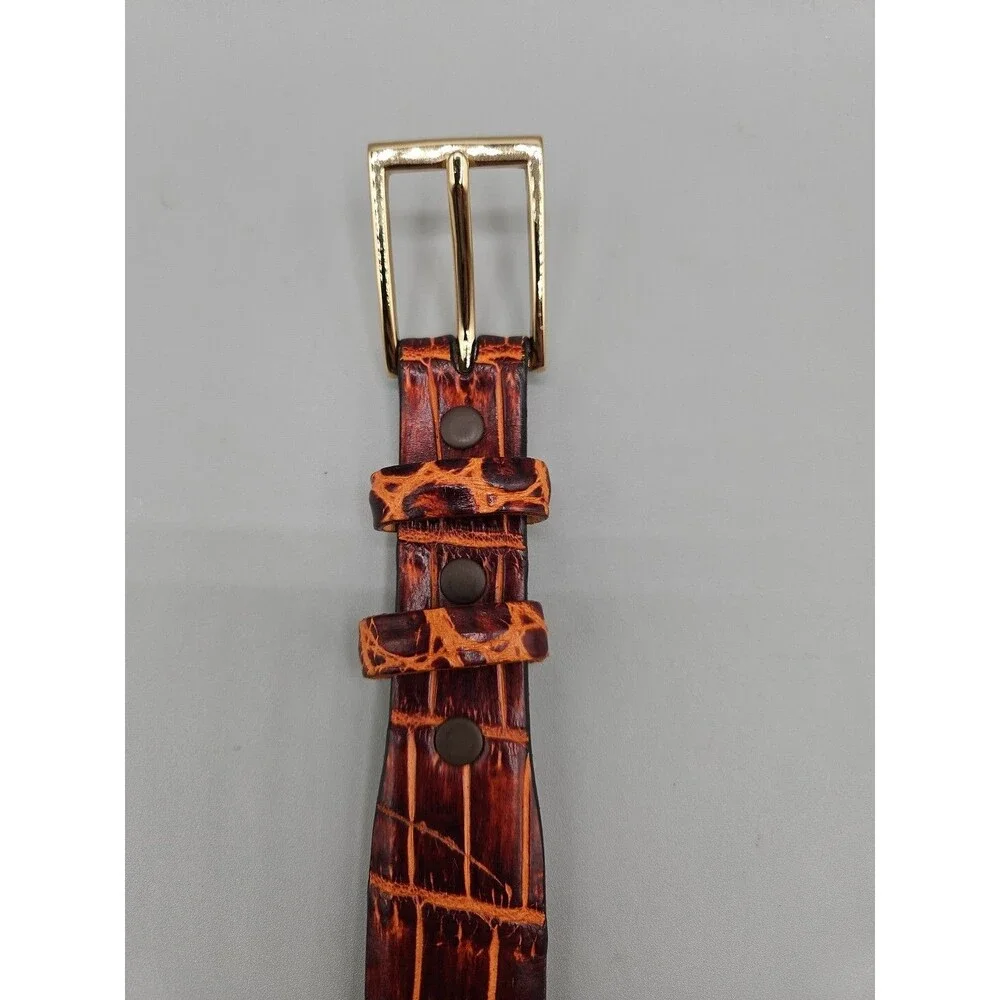 Louisiana Alligator Brown Leather Mens Tapered Belt Handcrafted In USA Size 32